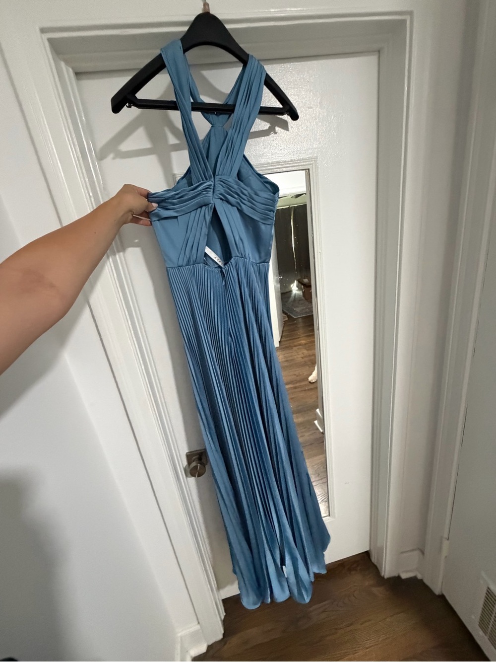 Azazie Dusty Blue Crisscross Pleated Maxi Dress - Picture 2 of 2